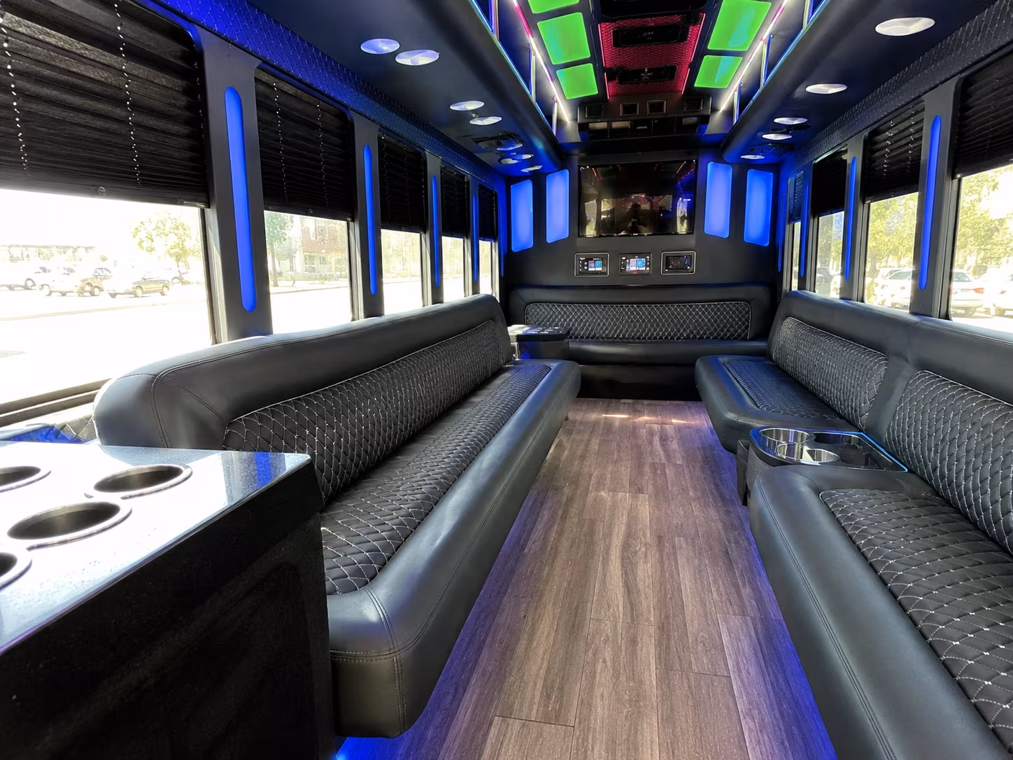 somerville 15 passenger party bus inside